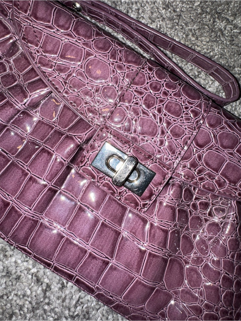 NYC Purple Croc-Embossed Wristlet Clutch